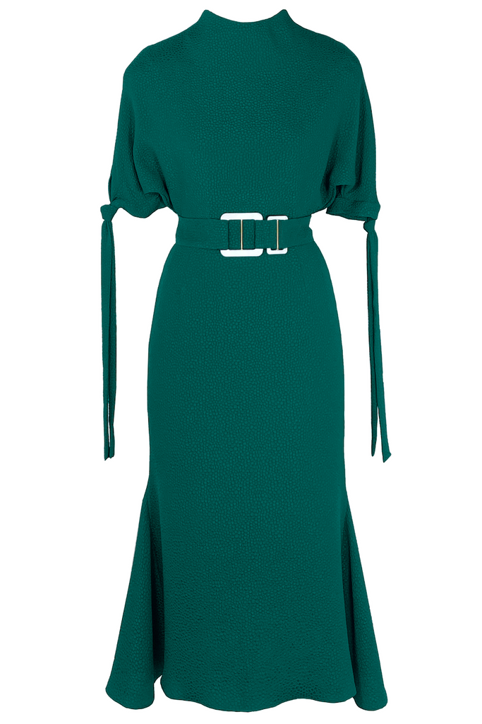 Edeline Lee - Pedernal Dress Malachite Flou Bubble Jacquard – EDELINE LEE