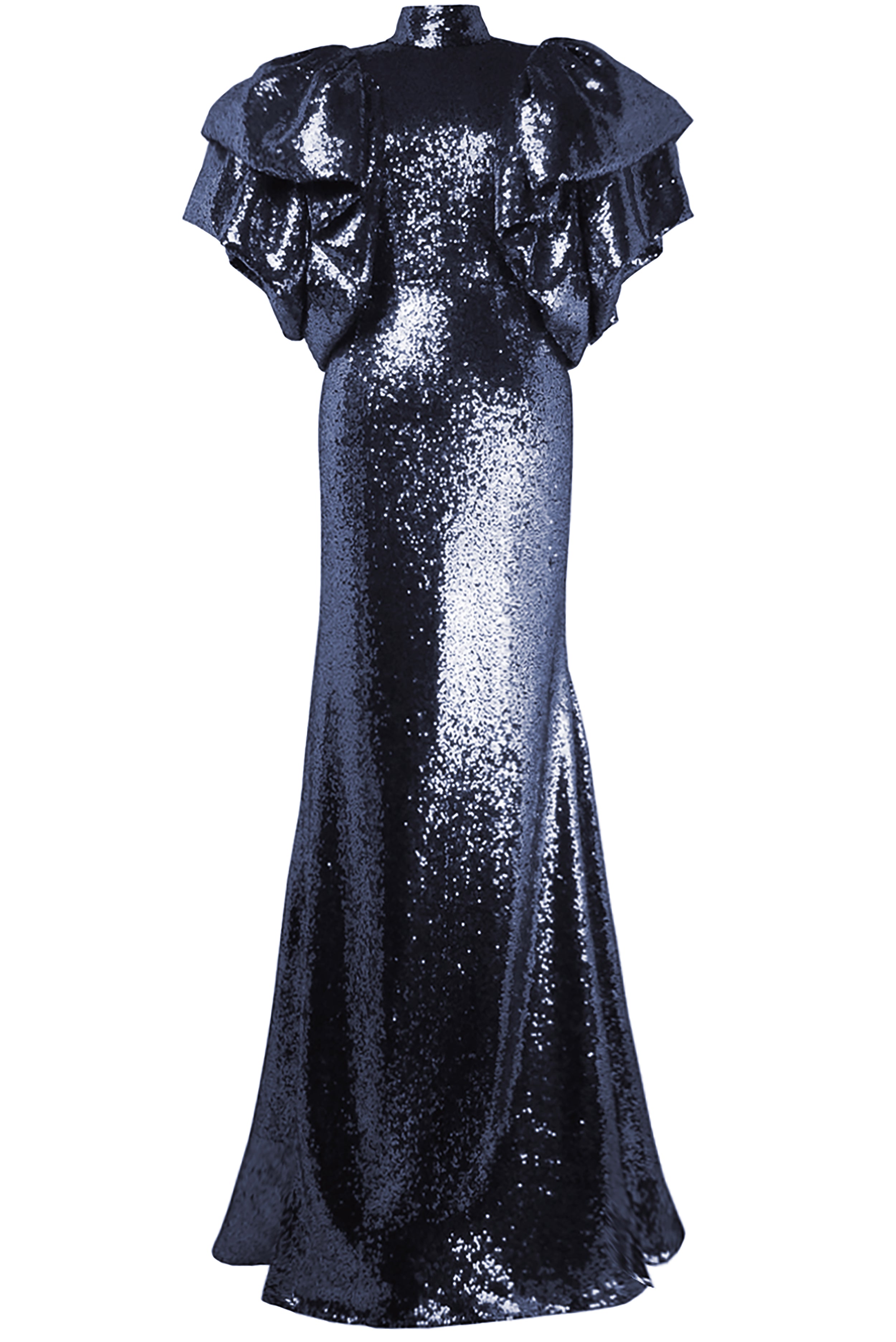 Edeline Lee - Atalanta Column Gown Navy Sequin Cluster Net – EDELINE LEE